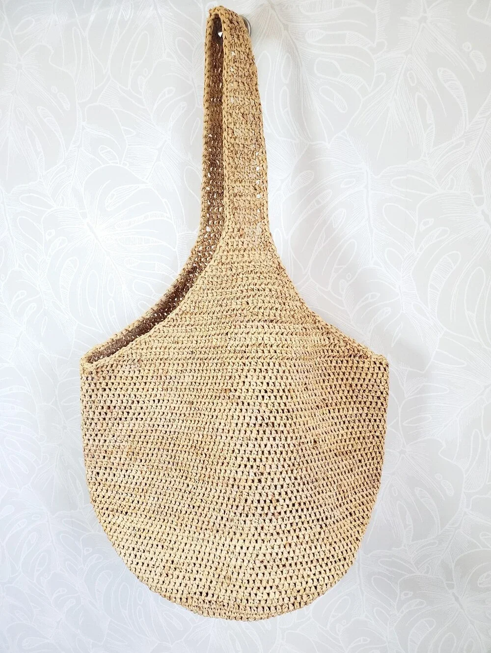 Helen Kaminski Raffia Crochet Sac Hobo Shoulder Bag Natural Beige Tan